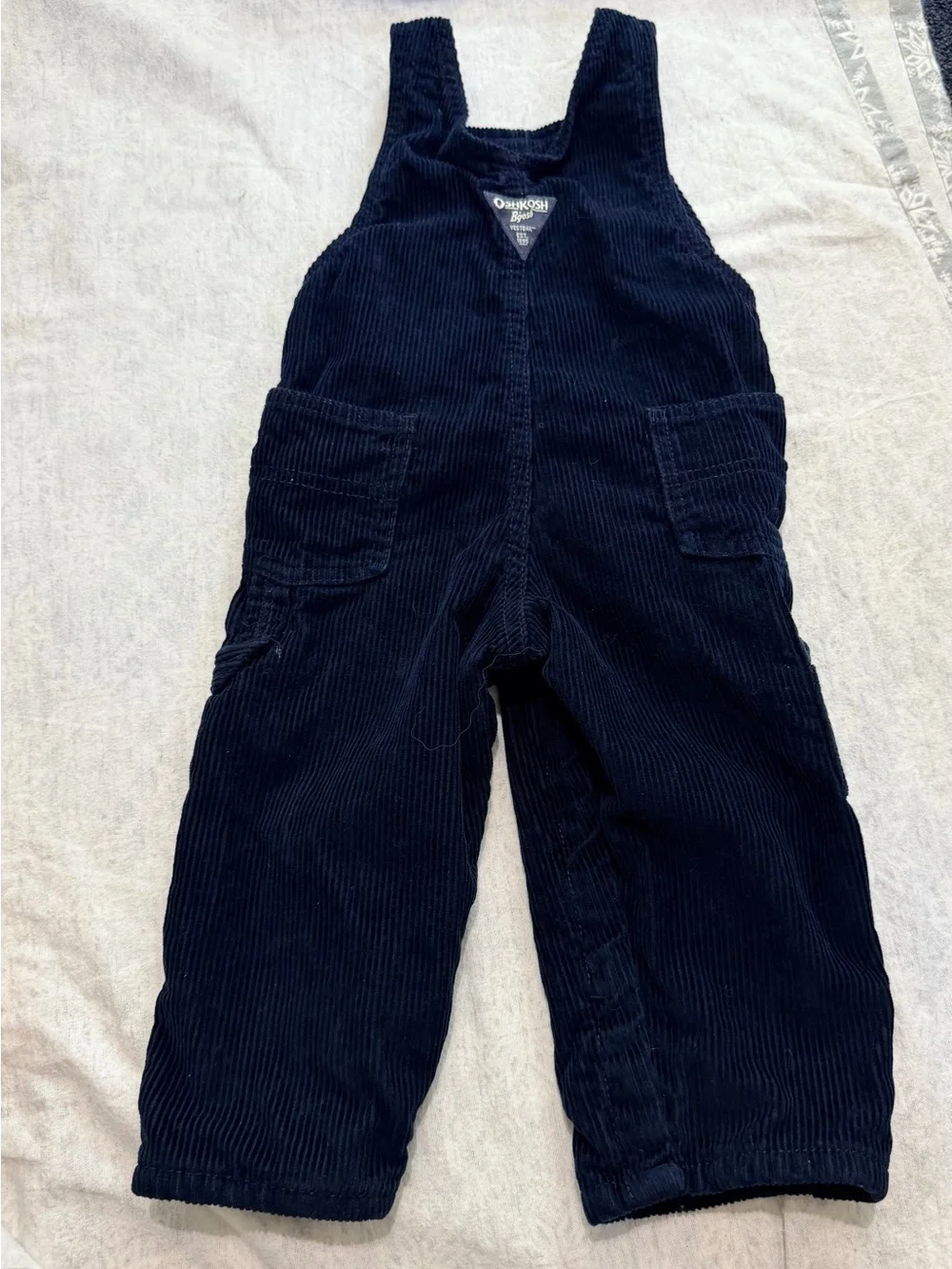 OshKosh B’gosh Baby Toddler Navy Corduroy Overalls Vestbak Cargo Pockets 18M EUC